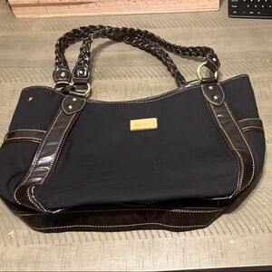 Nicole Miller Black and Brown Duffel Bag with Structured Design